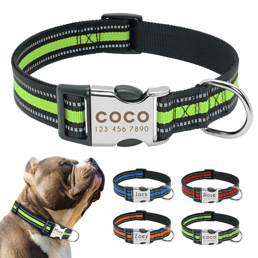 Custom Reflective Pet Leash Tag Collar Nylon Engraved Name for Small Medium Large Dog