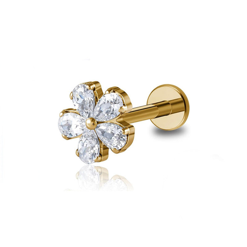 Titanium Alloy Flower Super Zircon Stud Earrings