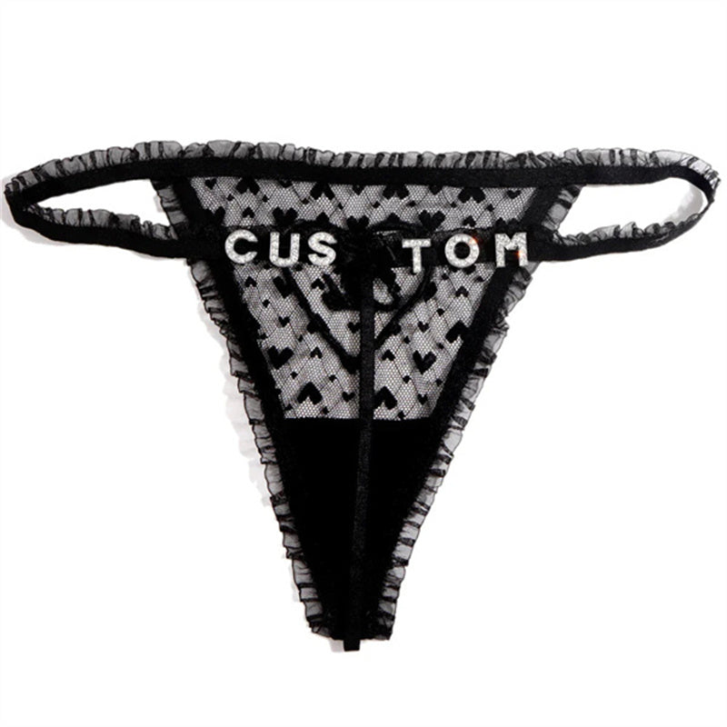 Lace See-through Mesh Rhinestone English Letter Thongs