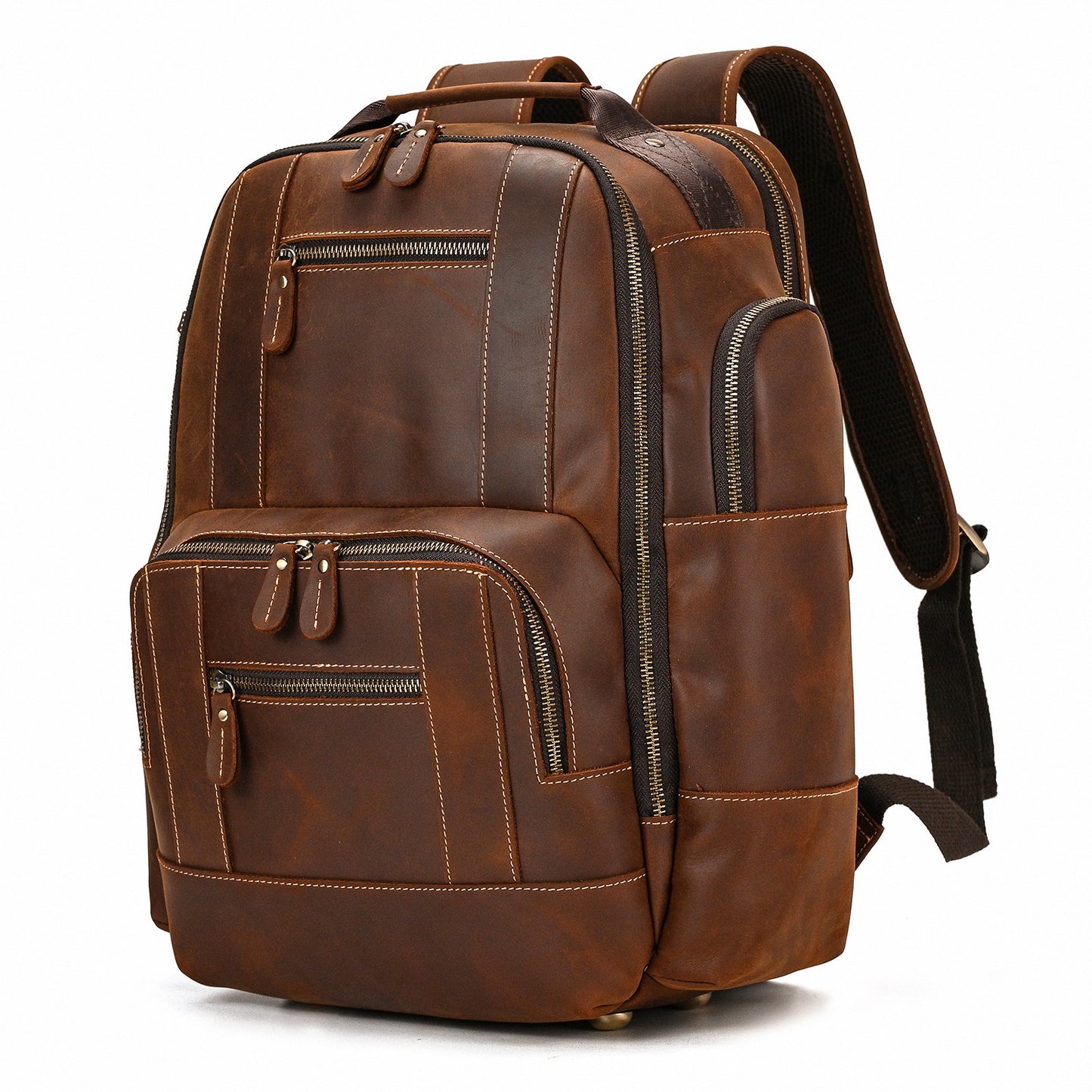 Retro Men's Backpack Cowhide Large Capacity 15-inch Computer Bag