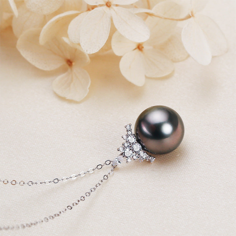 Black Pearl 18K Gold Pendant S925 Silver Necklace Female