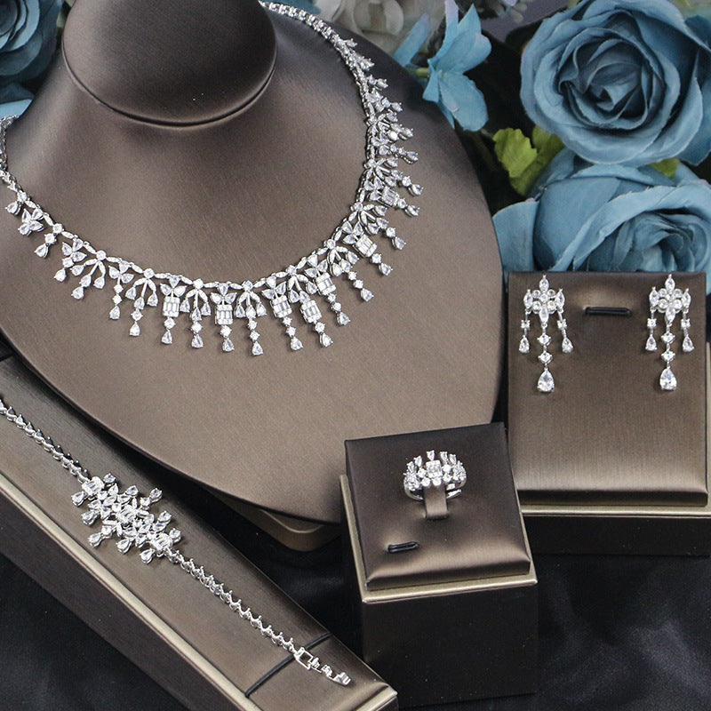 Bridal Zircon 3A Necklace Earrings Four-piece Set