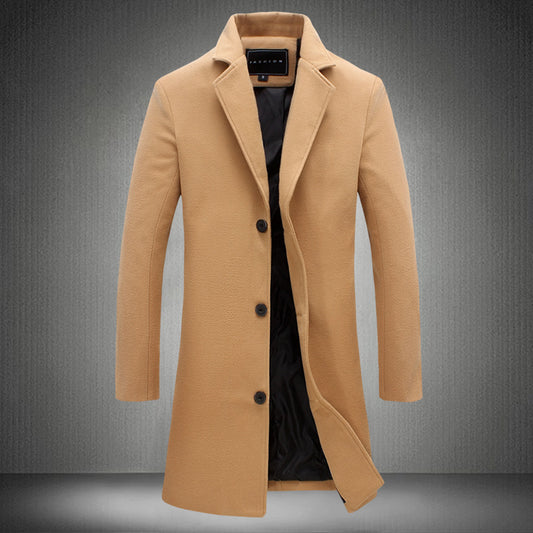 New Mens Solid Woolen Coats for Autumn & Winter