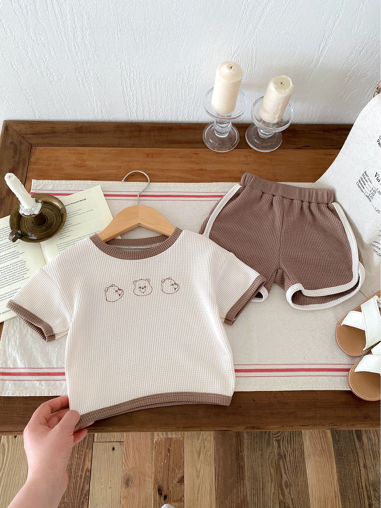 Baby Suit Summer Waffle Bear Two-piece Set