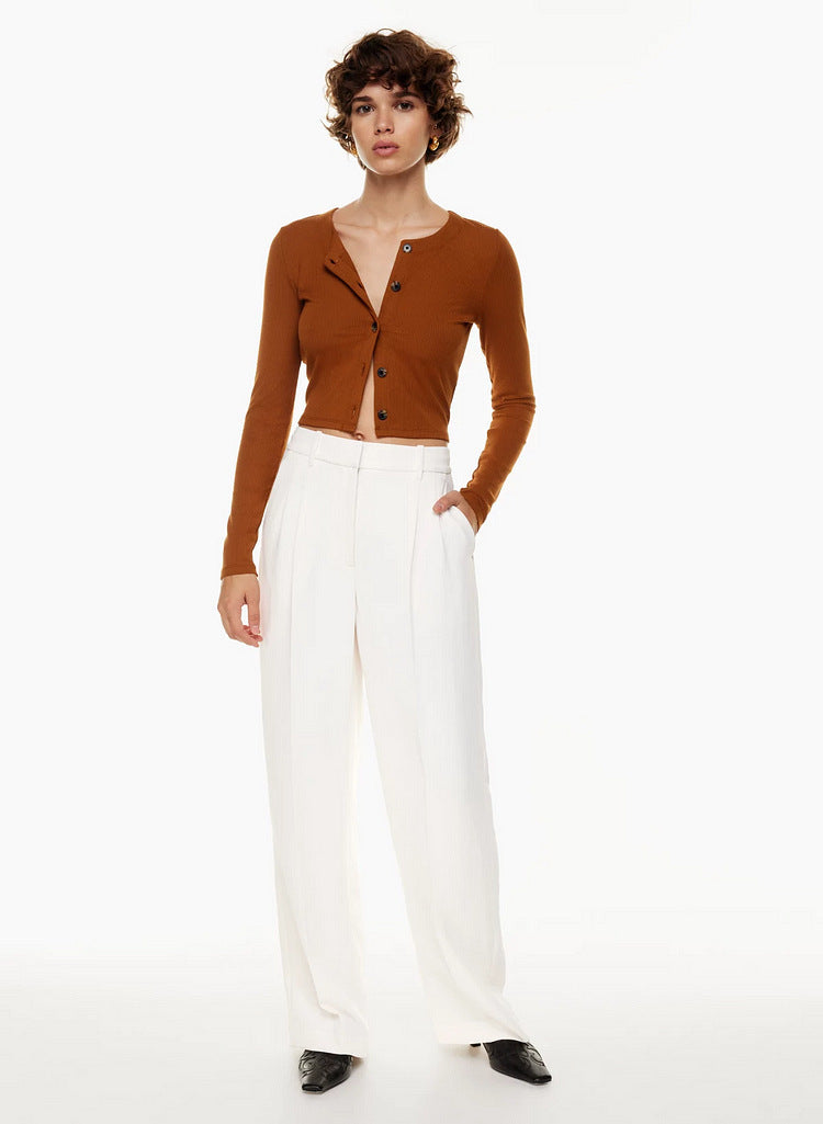 High Waist Straight Trousers With Pockets