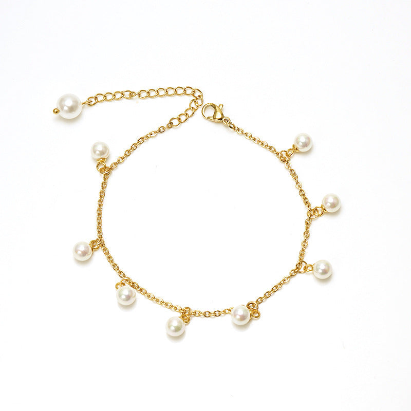 Fashion Simple Tassel Stainless Steel Pearl Anklet