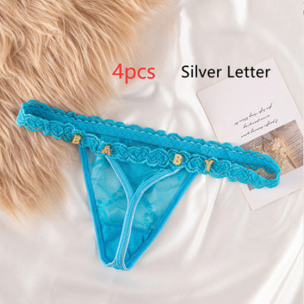 Women's Lace Transparent Rhinestone Letter Shorts