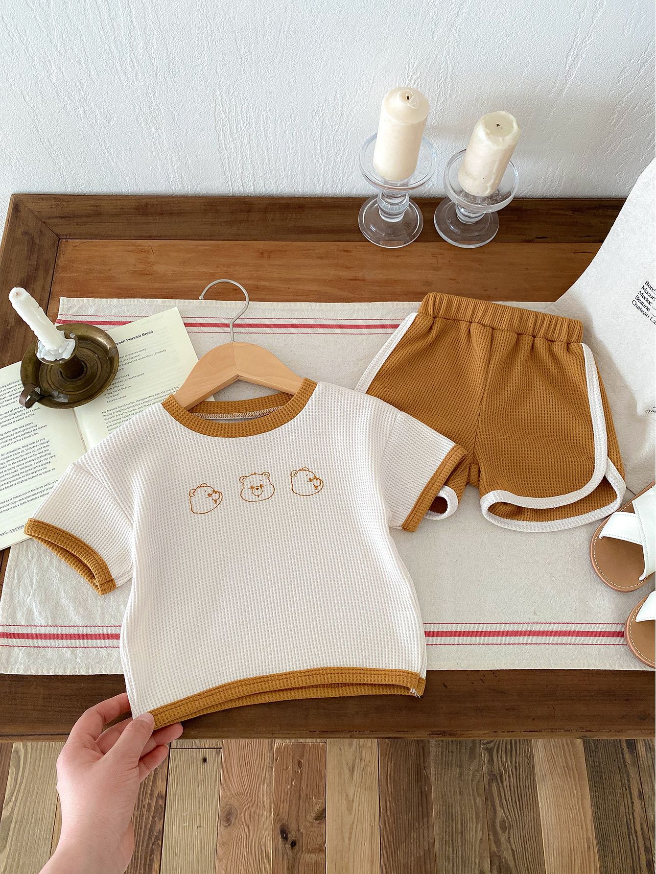 Baby Suit Summer Waffle Bear Two-piece Set