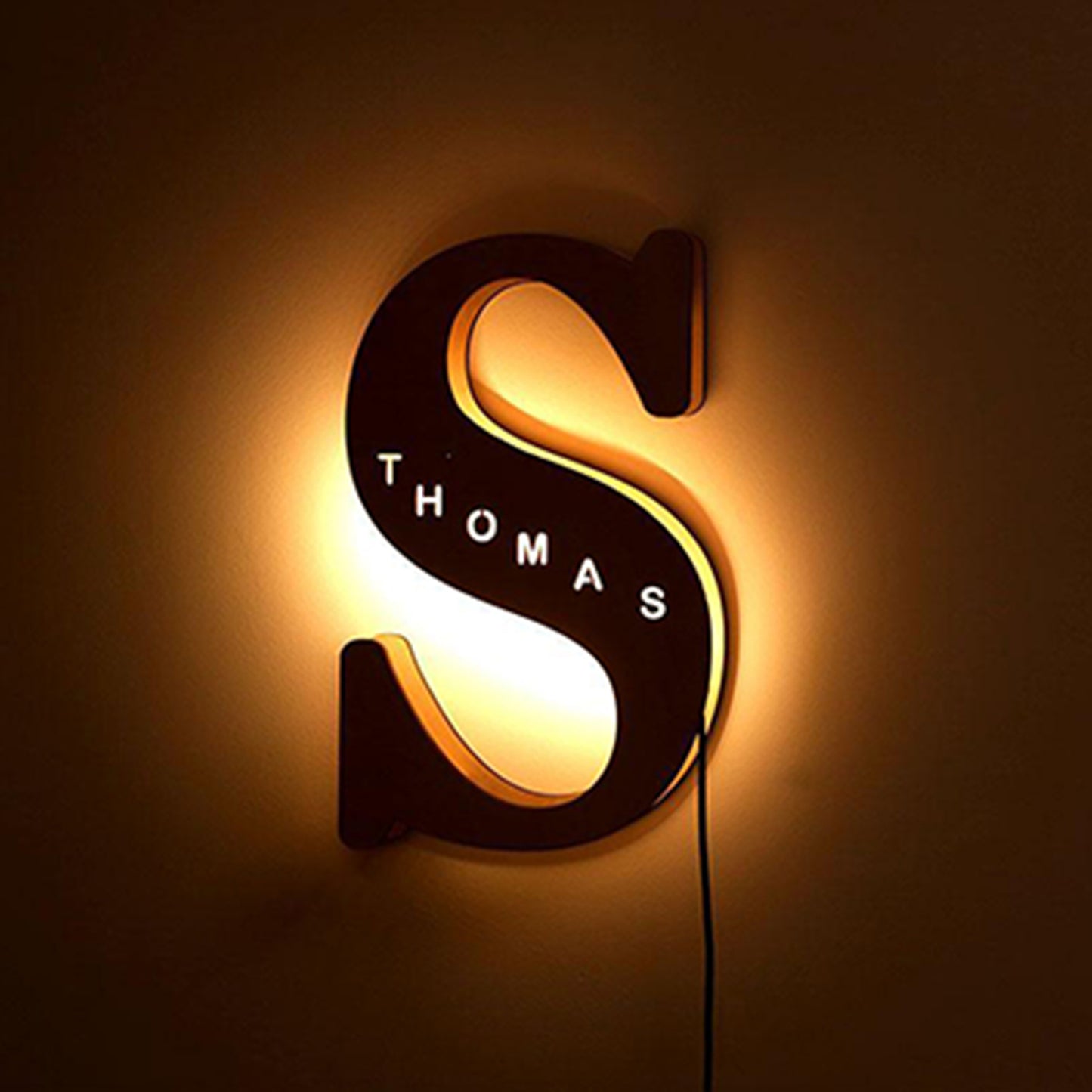 Custom Wooden Engraved USB LED Night Light 24 Letter Bedroom Home Decoration Birthday Gift for Friend Decorative Wall Lamp