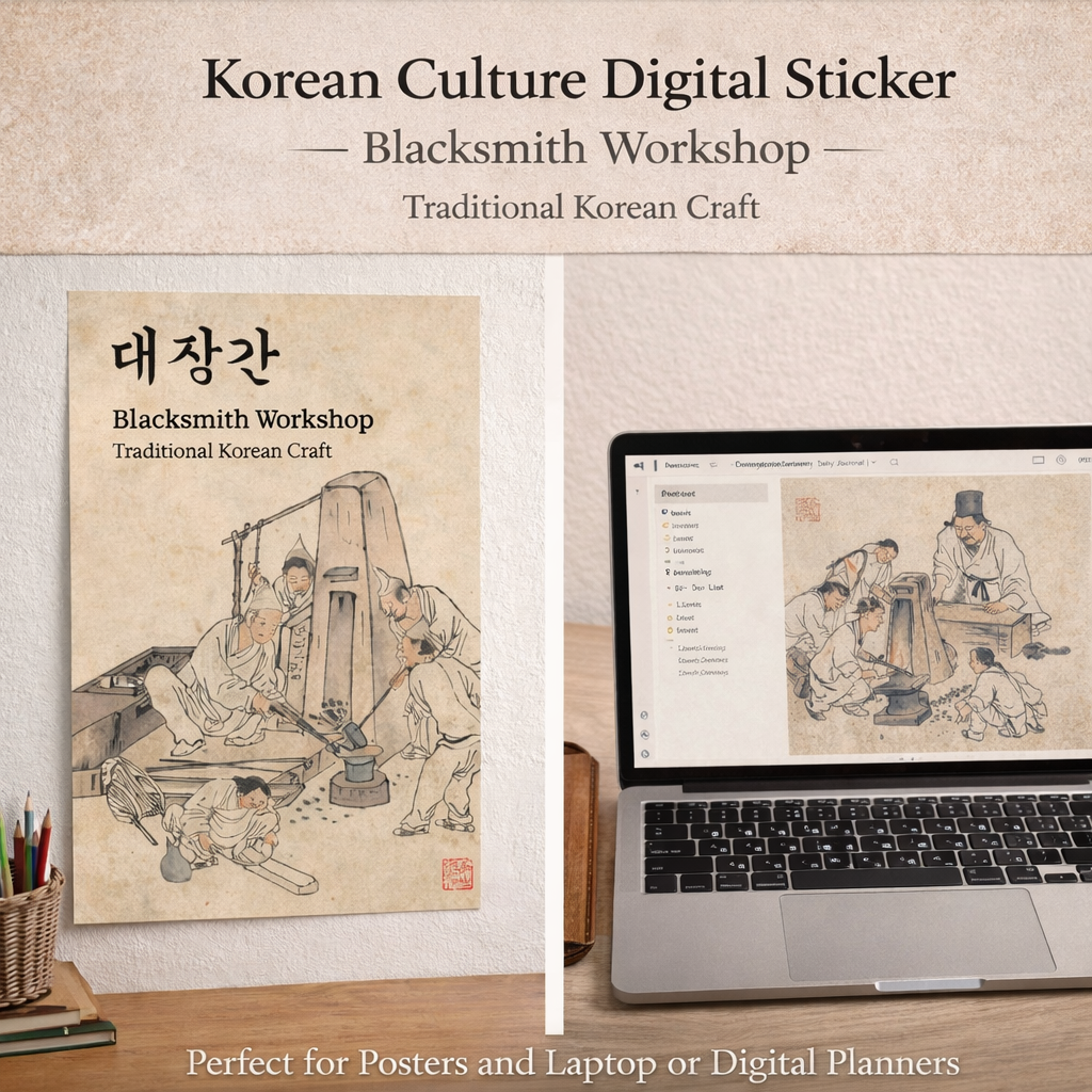 15 Korean Culture Digital Stickers, Joseon Folk Painting Set, Kim Hong-do Traditional(PNG)
