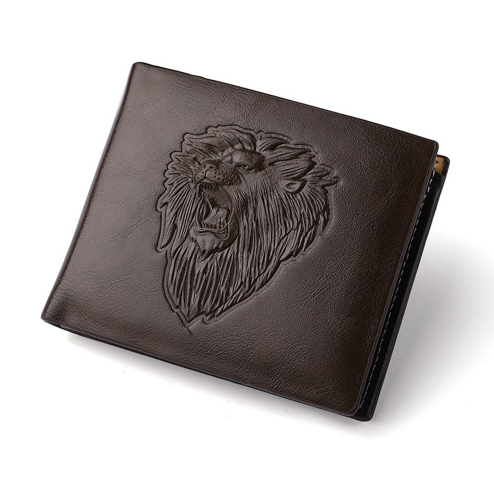 Men's Zipper Wallet Lion Embossed Pattern Animal