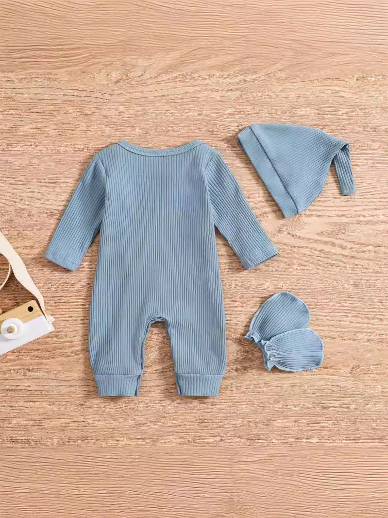 Baby Romper Hat Anti-grasping Gloves Three-piece Set