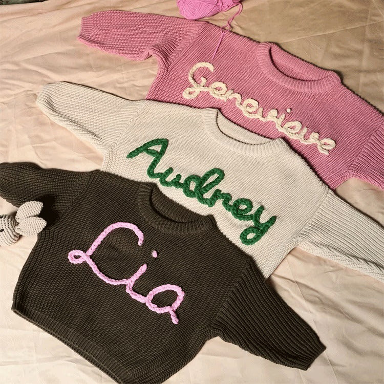 Handmade Embroidery Children's Name Birthday Gift Sweater