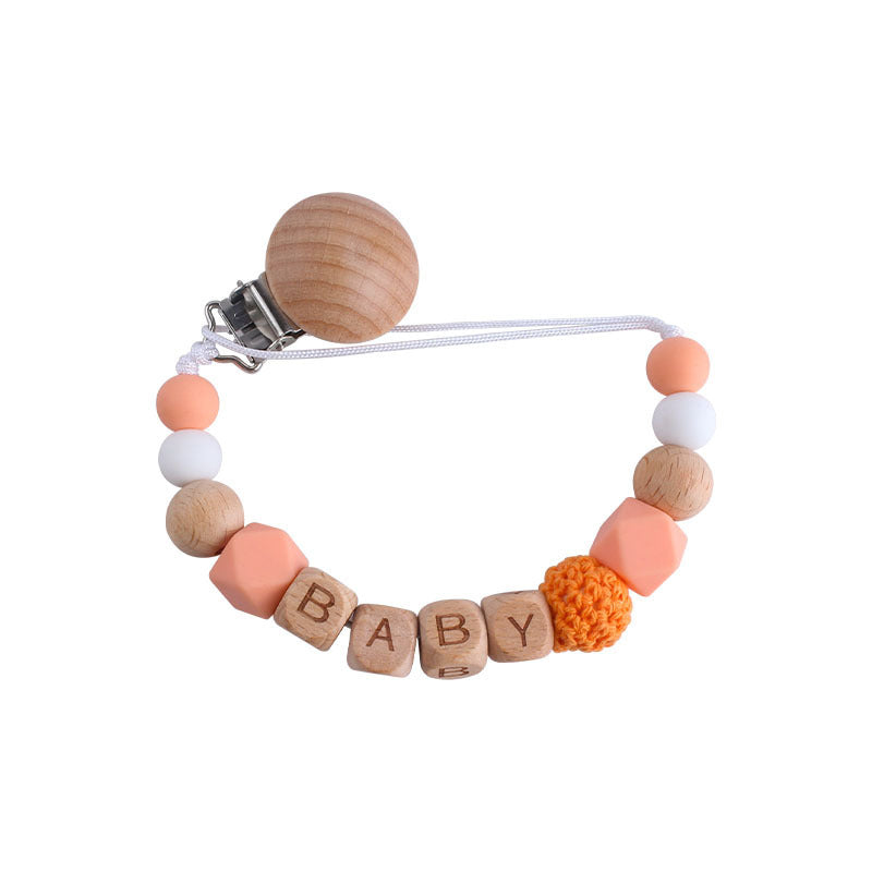 Wood Silicone Beads Pacifier Clip for Baby