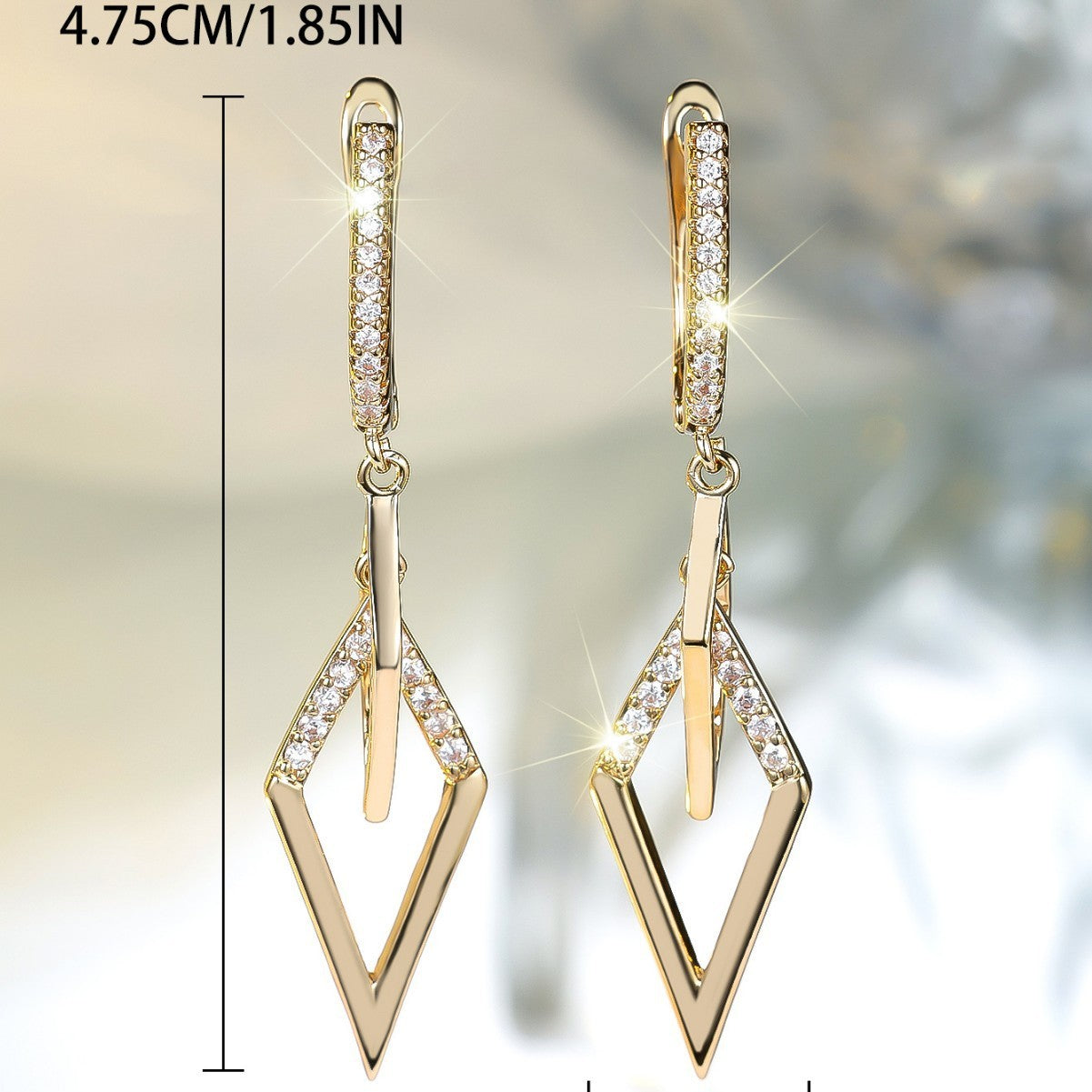 Champagne Gold White Diamond Rhombus Earrings