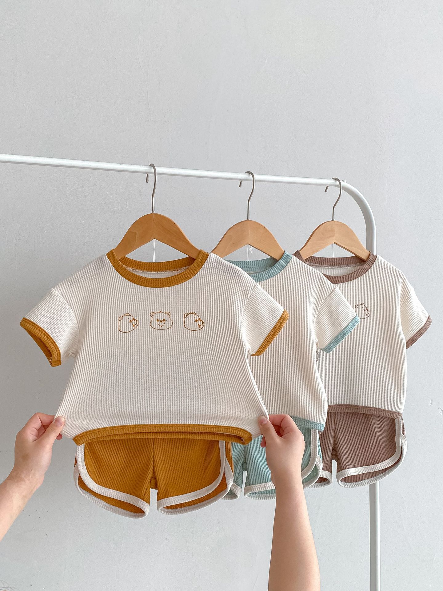 Baby Suit Summer Waffle Bear Two-piece Set