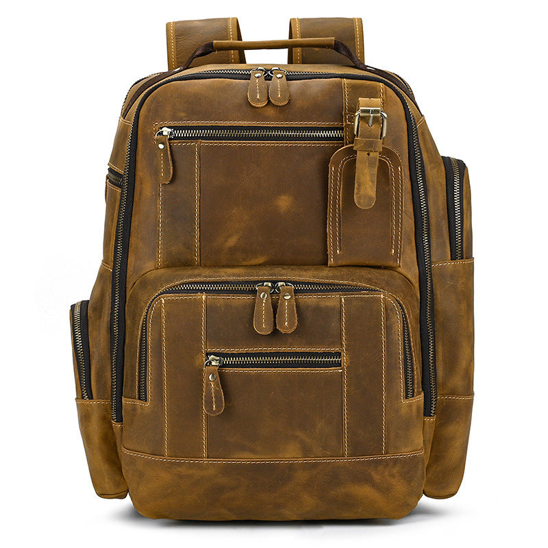 Retro Men's Backpack Cowhide Large Capacity 15-inch Computer Bag