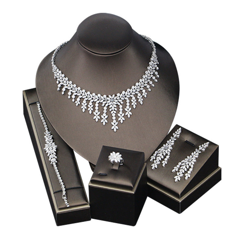 Middle East Dubai Bridal Full Diamond Necklace Earrings Four-piece Set