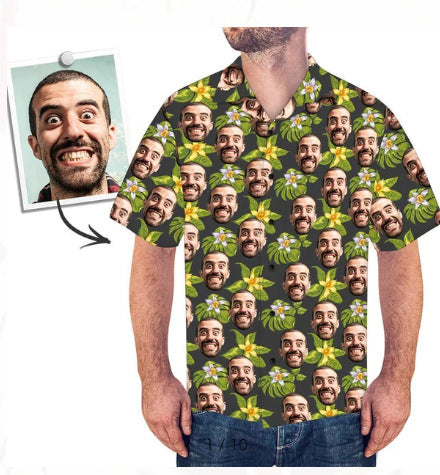 Customized Photo Printed Hawaiian Short Sleeved Casual Shirt