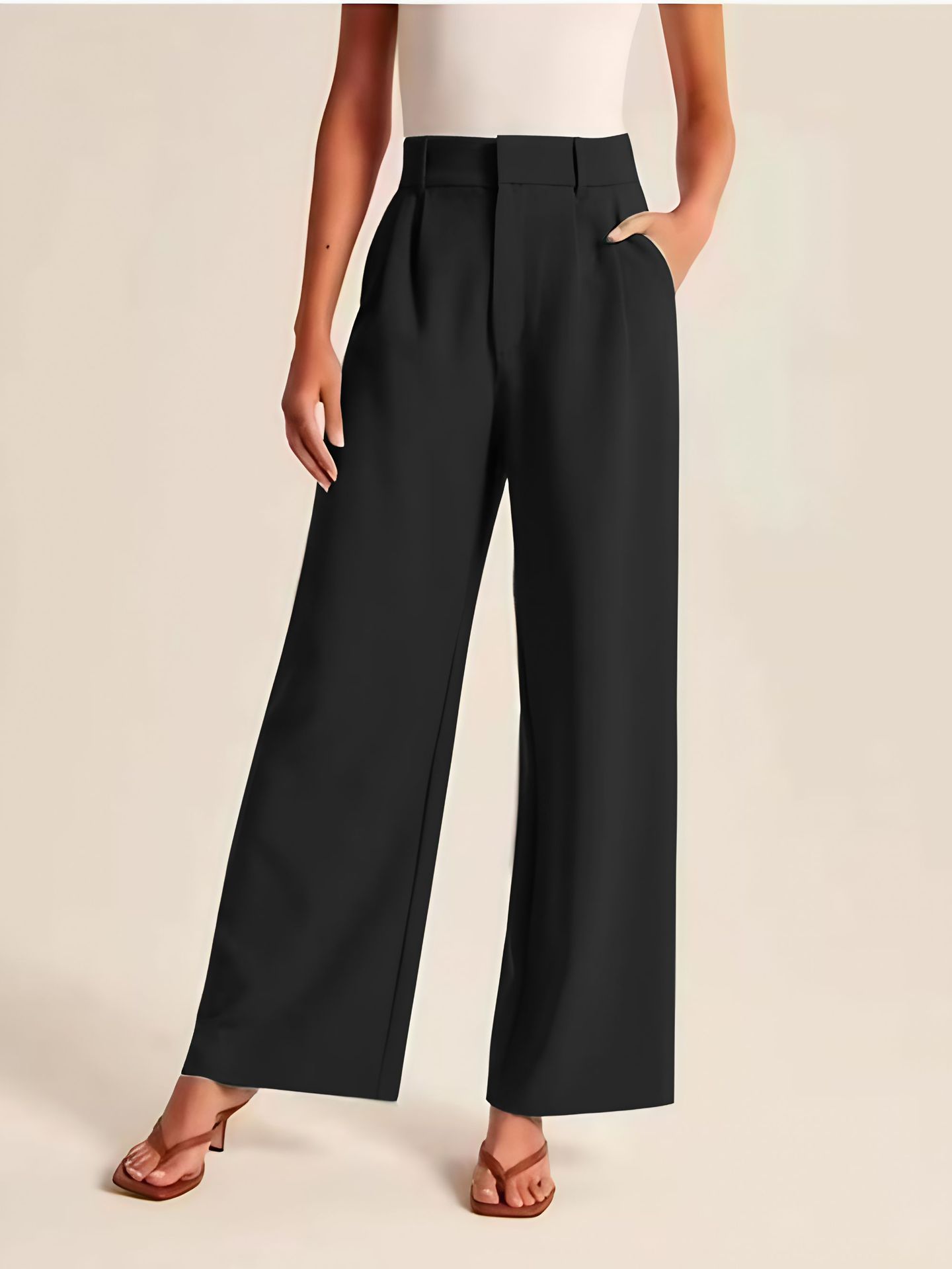 High Waist Straight Trousers With Pockets