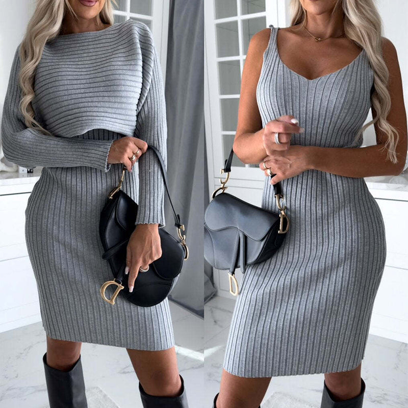 2pcs Suit Women's Solid Stripe Set for Autumn Winter