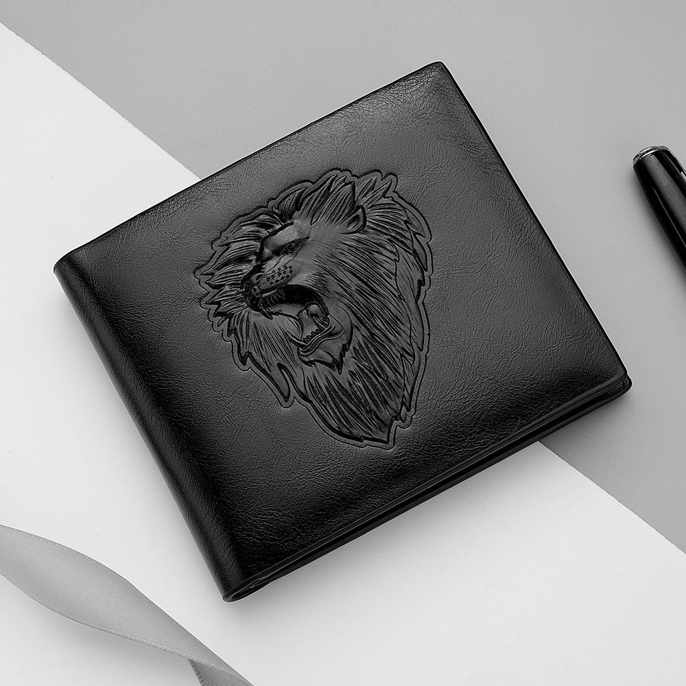 Men's Zipper Wallet Lion Embossed Pattern Animal