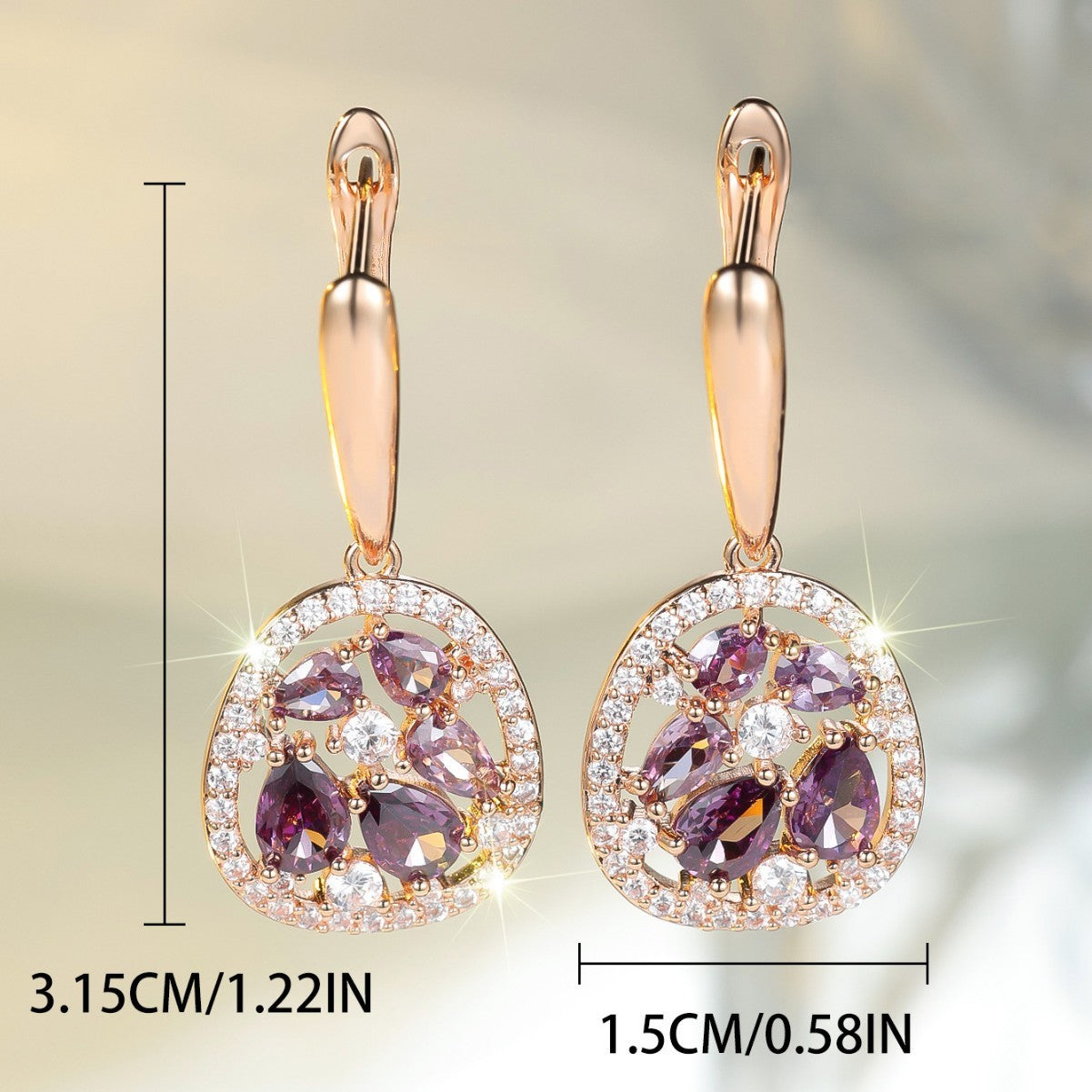 Imitation Champagne Gold Water Drop Egg-shaped Purple Earrings