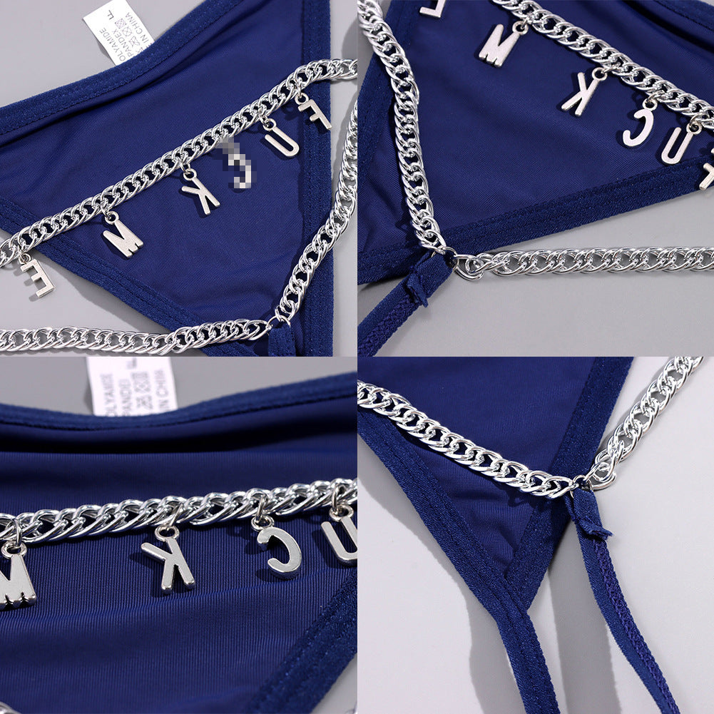 Solid Chain T Pants Rhinestone Monogrammed Briefs