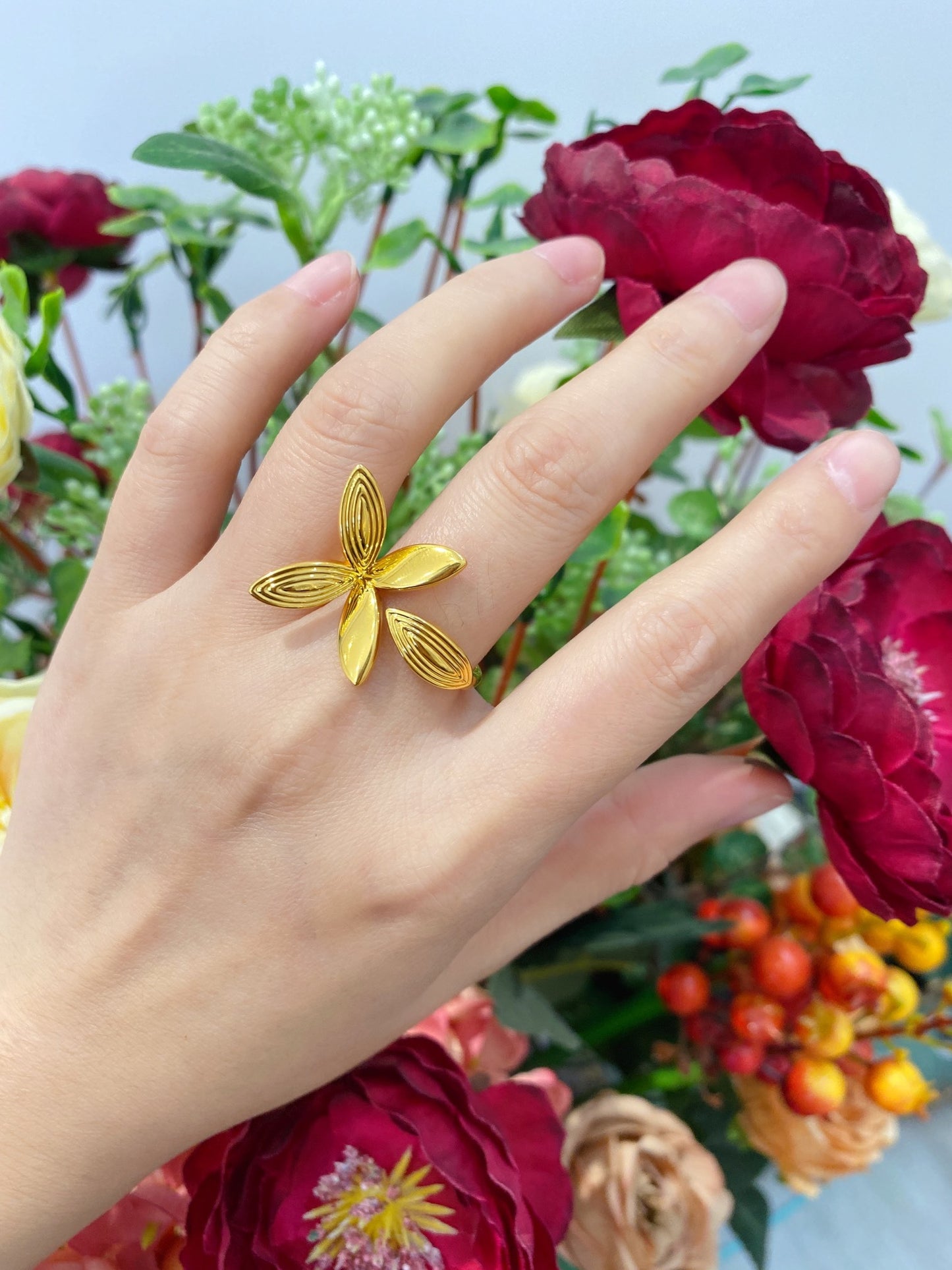 Pure Gold Foot 999 Gold Butterfly Flower Ring Weighs