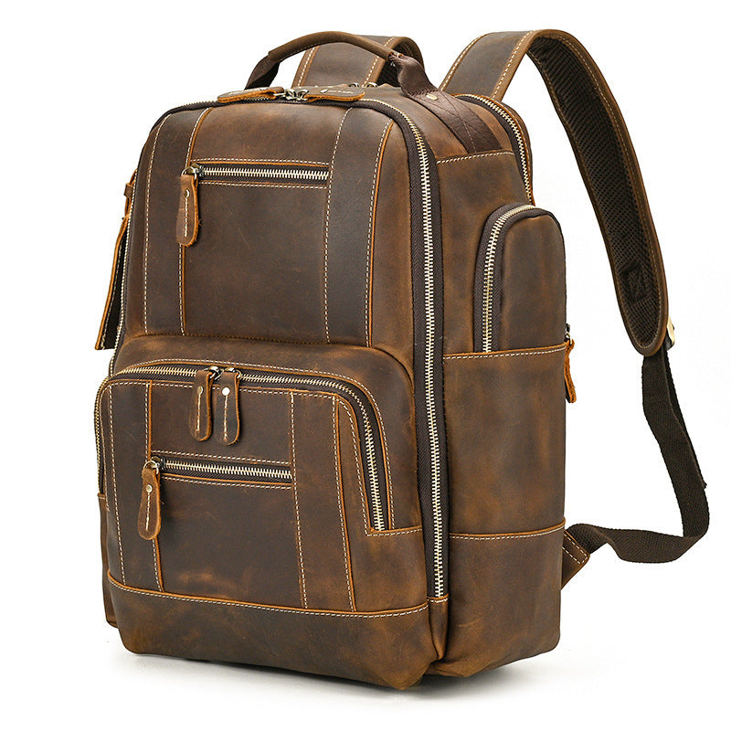 Retro Men's Backpack Cowhide Large Capacity 15-inch Computer Bag